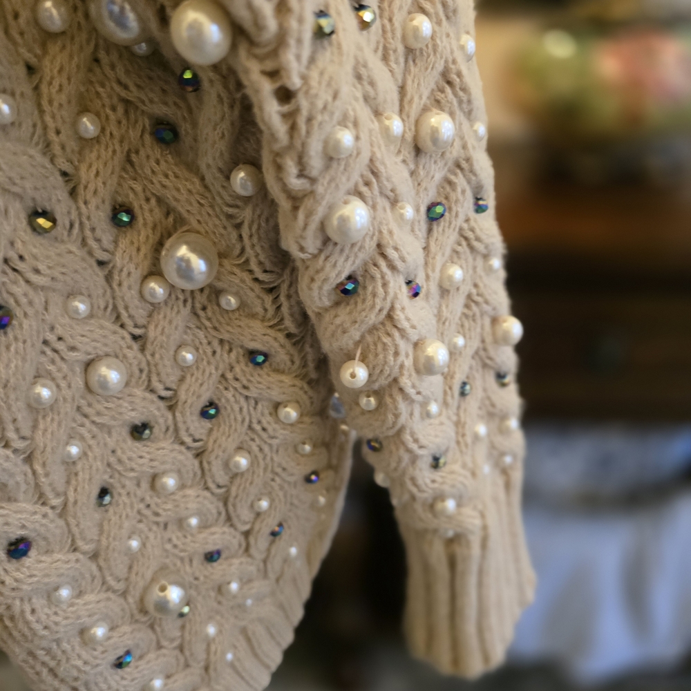 BiBi Light Tan Pearl-Embellished Cardigan - Picture 4 of 6